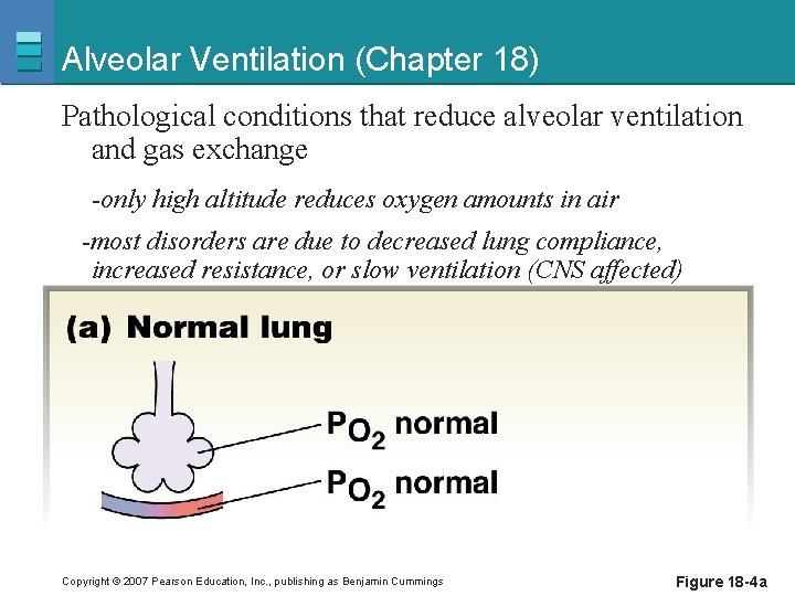 Alveolar Ventilation (Chapter 18) Pathological conditions that reduce alveolar ventilation and gas exchange -only