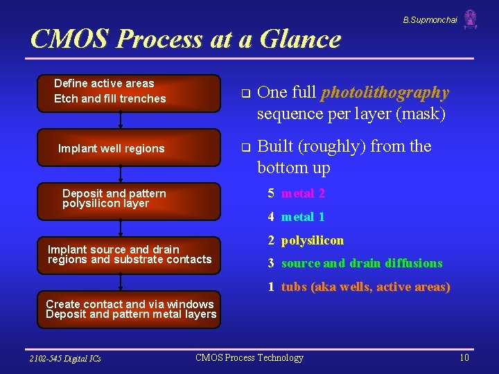 CMOS Process at a Glance Define active areas Etch and fill trenches q Implant