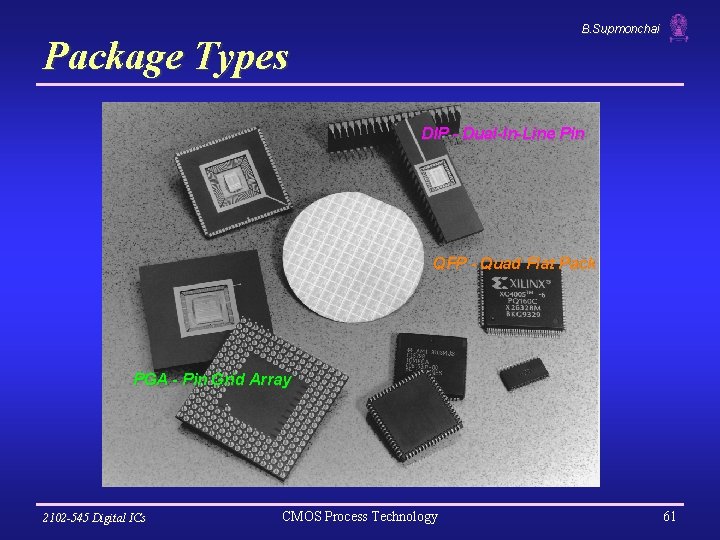 B. Supmonchai Package Types DIP - Dual-In-Line Pin QFP - Quad Flat Pack PGA