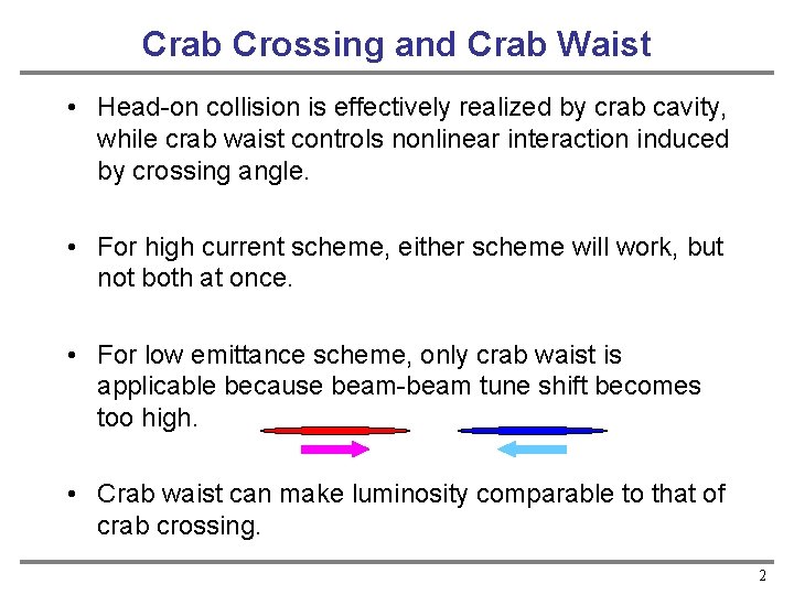 Crab Crossing and Crab Waist • Head-on collision is effectively realized by crab cavity,