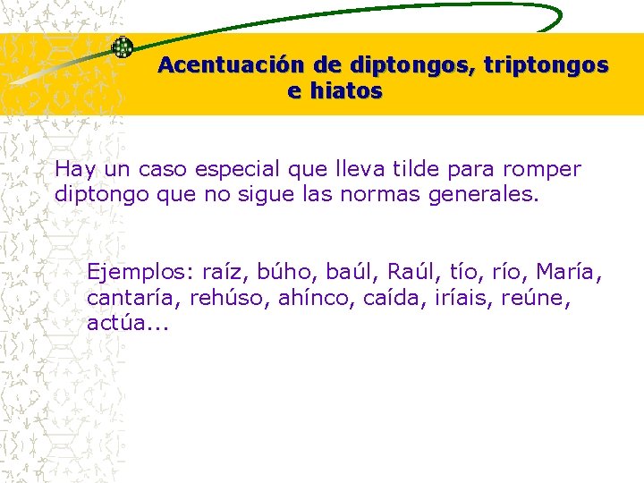 Acentuación de diptongos, triptongos e hiatos Hay un caso especial que lleva tilde Acentuación de diptongos, triptongos e hiatos Hay un caso especial que lleva tilde