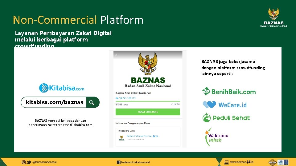 Non-Commercial Platform Layanan Pembayaran Zakat Digital melalui berbagai platform crowdfunding BAZNAS juga bekerjasama dengan