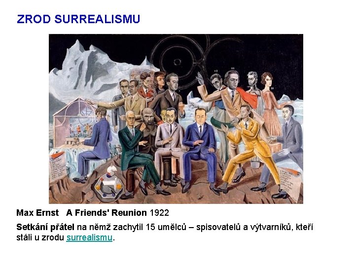 ZROD SURREALISMU Max Ernst A Friends' Reunion 1922 Setkání přátel na němž zachytil 15