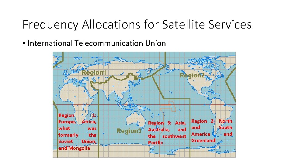 Frequency Allocations for Satellite Services • International Telecommunication Union Region 1: Europe, Africa, what