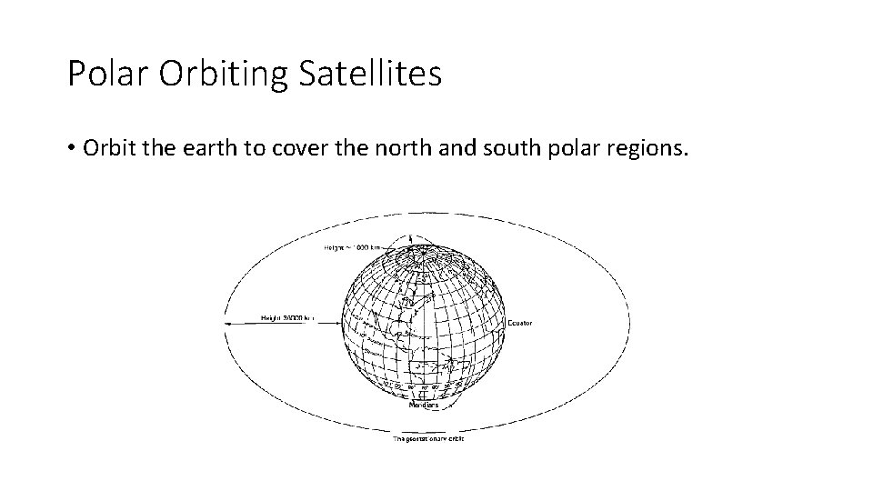 Polar Orbiting Satellites • Orbit the earth to cover the north and south polar Polar Orbiting Satellites • Orbit the earth to cover the north and south polar