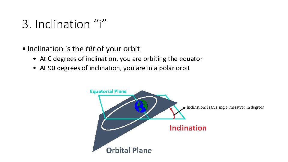 3. Inclination “i” • Inclination is the tilt of your orbit • At 0