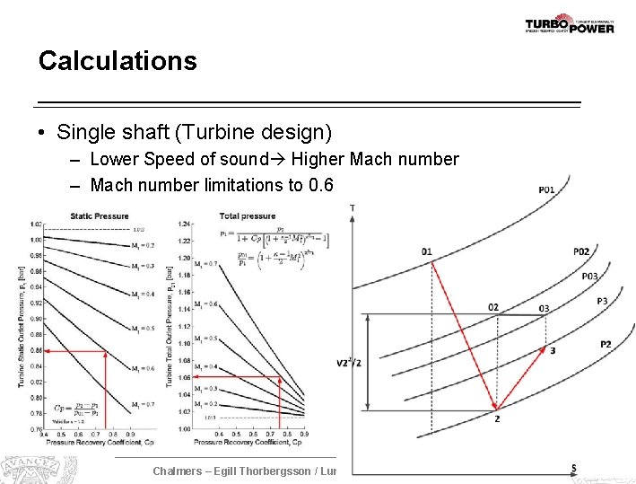 Calculations • Single shaft (Turbine design) – Lower Speed of sound Higher Mach number