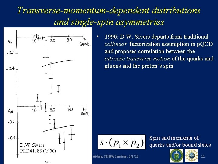 Transverse-momentum-dependent distributions and single-spin asymmetries • 1990: D. W. Sivers departs from traditional collinear