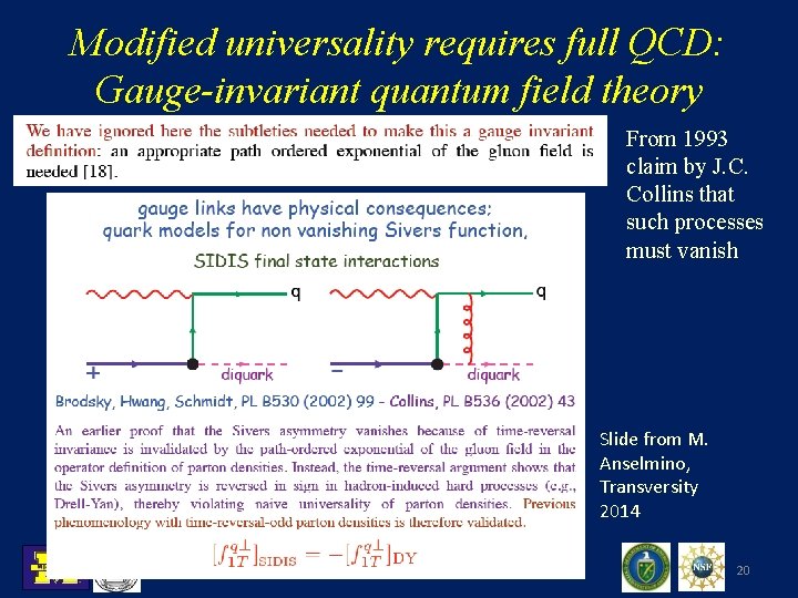 Modified universality requires full QCD: Gauge-invariant quantum field theory From 1993 claim by J.