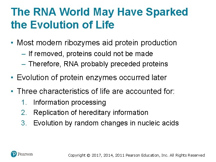 The RNA World May Have Sparked the Evolution of Life • Most modern ribozymes