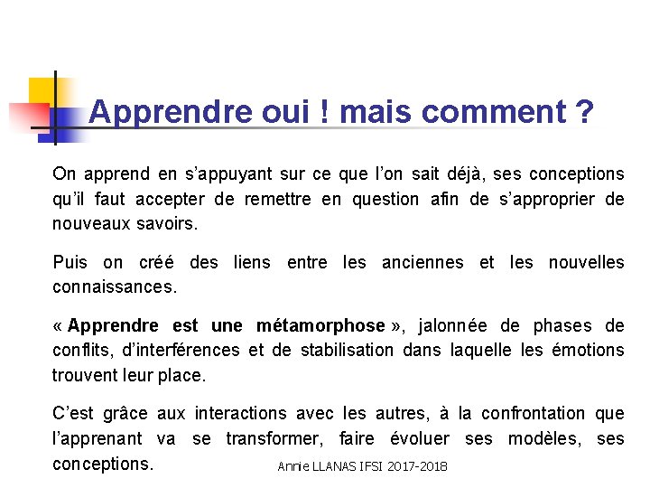 Apprendre oui ! mais comment ? On apprend en s’appuyant sur ce que l’on