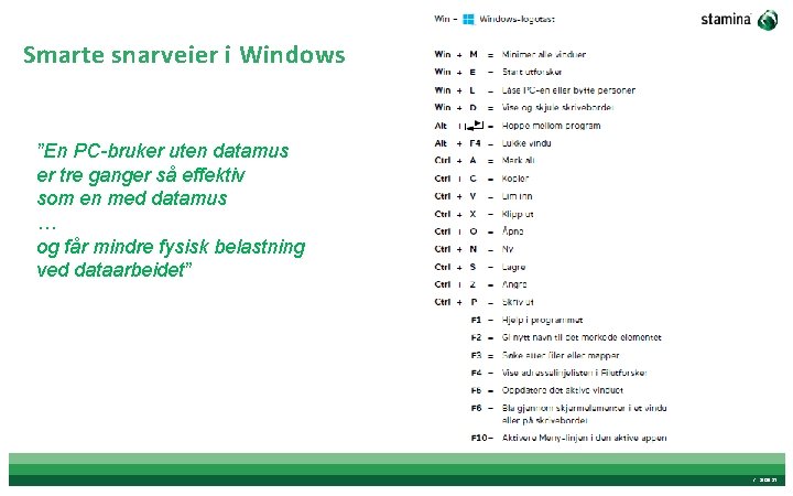Smarte snarveier i Windows ”En PC-bruker uten datamus er tre ganger så effektiv som