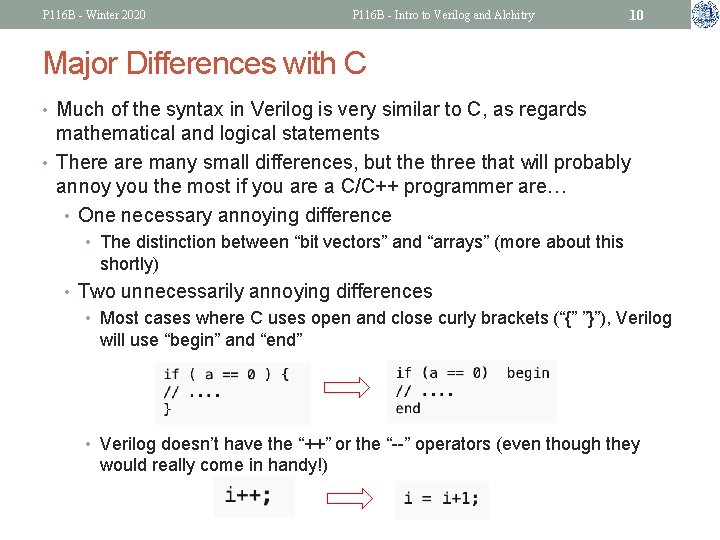 P 116 B - Winter 2020 P 116 B - Intro to Verilog and