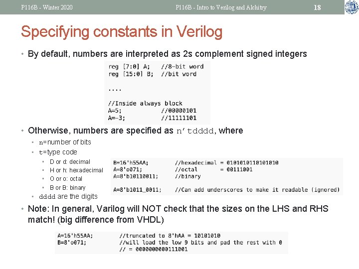 P 116 B - Winter 2020 P 116 B - Intro to Verilog and