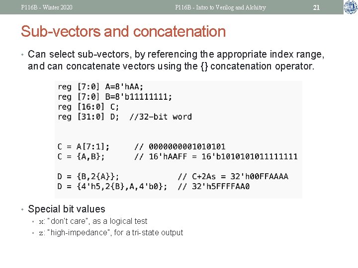 P 116 B - Winter 2020 P 116 B - Intro to Verilog and