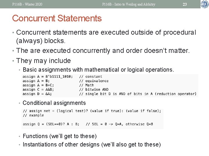 P 116 B - Winter 2020 P 116 B - Intro to Verilog and