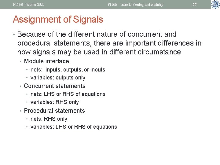 P 116 B - Winter 2020 P 116 B - Intro to Verilog and