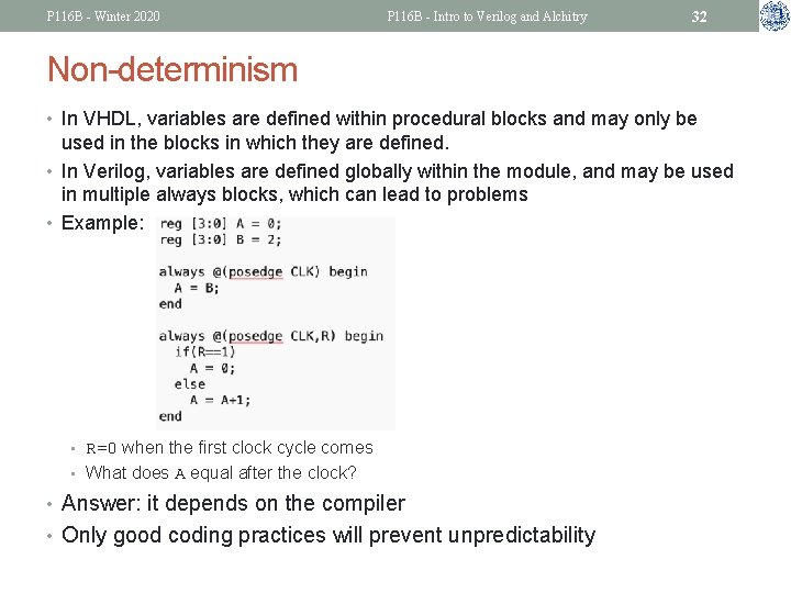 P 116 B - Winter 2020 P 116 B - Intro to Verilog and