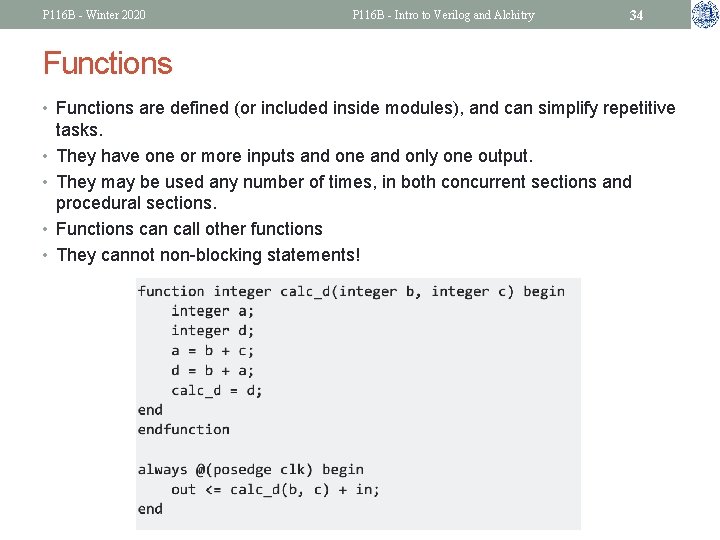 P 116 B - Winter 2020 P 116 B - Intro to Verilog and