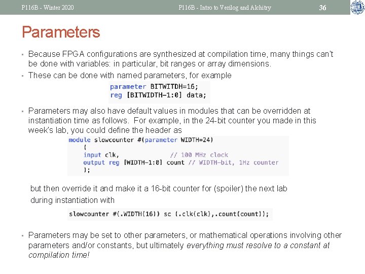 P 116 B - Winter 2020 P 116 B - Intro to Verilog and