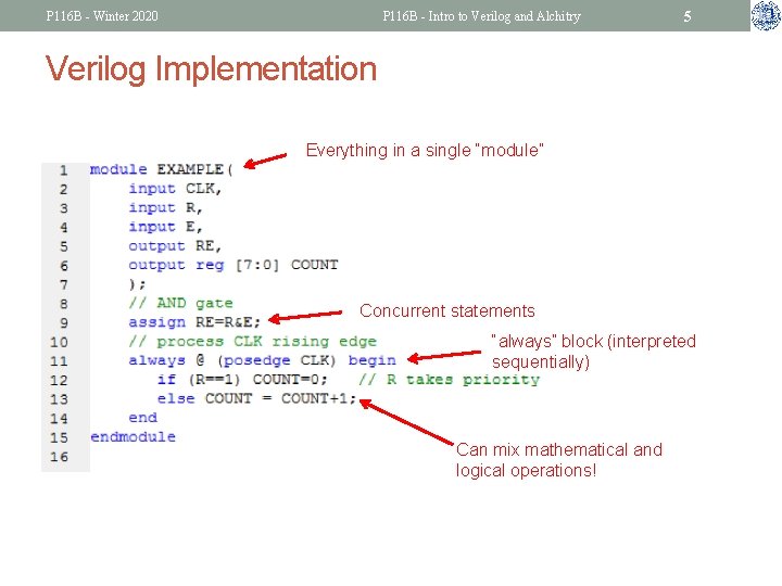 P 116 B - Winter 2020 P 116 B - Intro to Verilog and