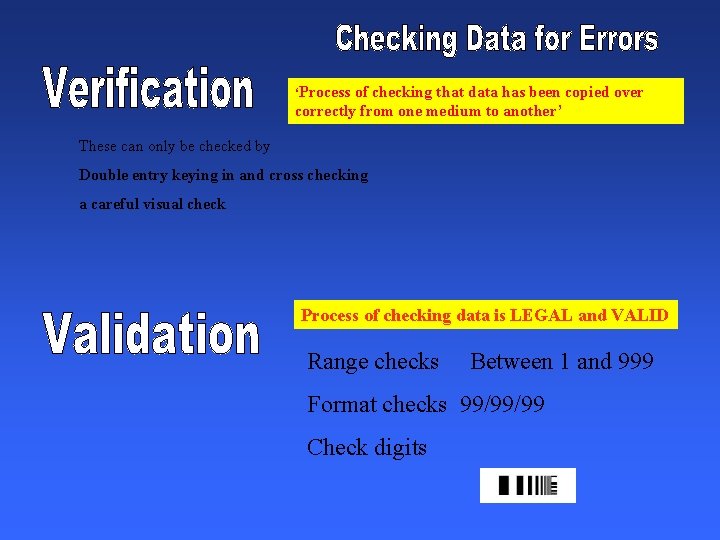 ‘Process of checking that data has been copied over correctly from one medium to