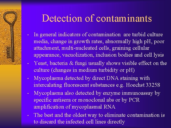 Detection of contaminants • • • In general indicators of contamination are turbid culture