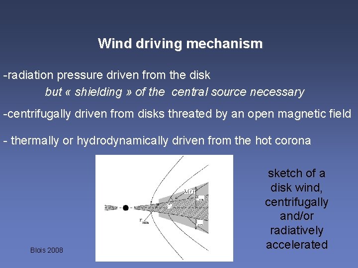 Wind driving mechanism -radiation pressure driven from the disk but « shielding » of