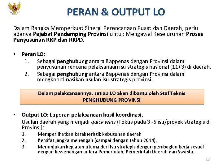 KEMENTERIAN PPN/ BAPPENAS PERAN & OUTPUT LO Dalam Rangka Memperkuat Sinergi Perencanaan Pusat dan KEMENTERIAN PPN/ BAPPENAS PERAN & OUTPUT LO Dalam Rangka Memperkuat Sinergi Perencanaan Pusat dan