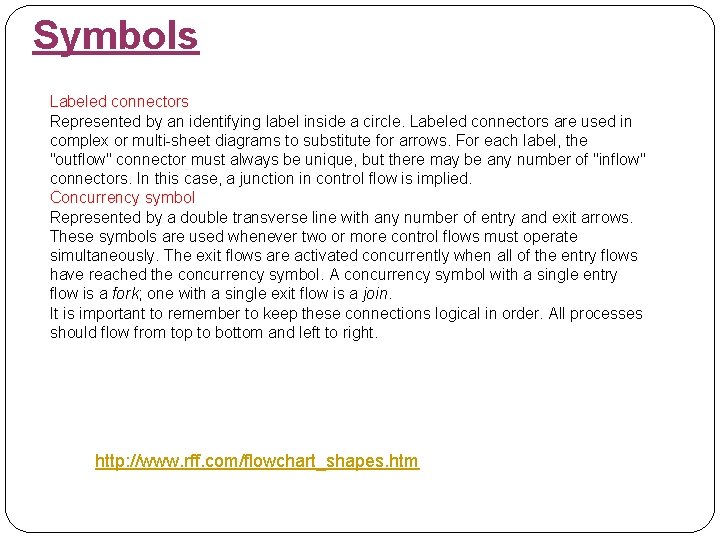 Symbols Labeled connectors Represented by an identifying label inside a circle. Labeled connectors are