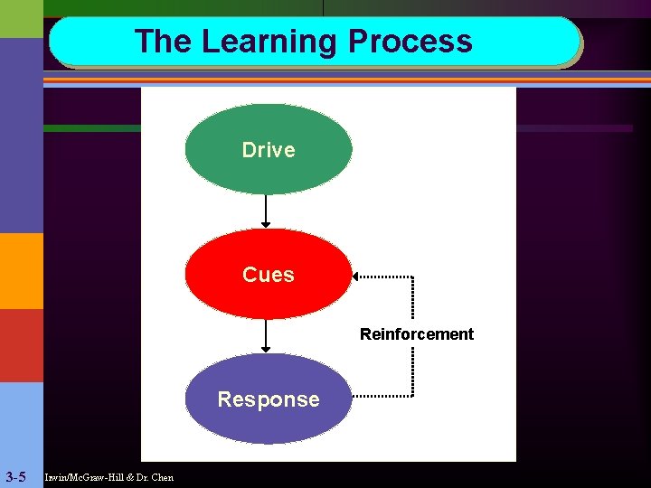 The Learning Process Drive Cues Reinforcement Response 3 -5 Irwin/Mc. Graw-Hill & Dr. Chen