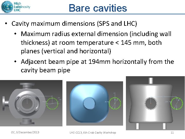 Bare cavities • Cavity maximum dimensions (SPS and LHC) • Maximum radius external dimension