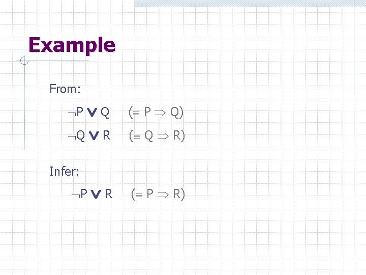 Example From: Q Q R P ( P Q) ( Q R) Infer: P