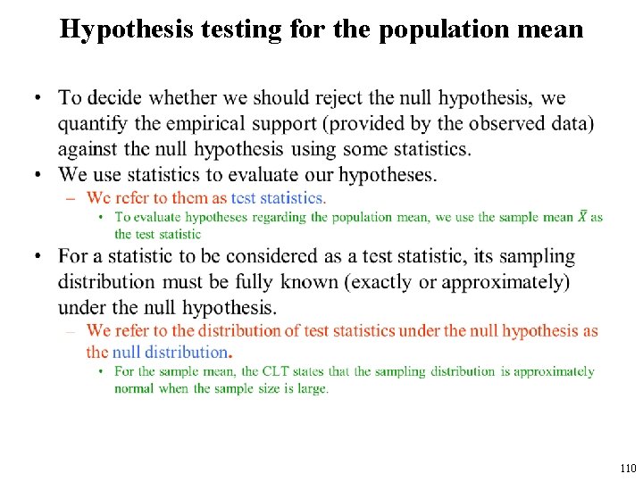 Hypothesis testing for the population mean • 110 