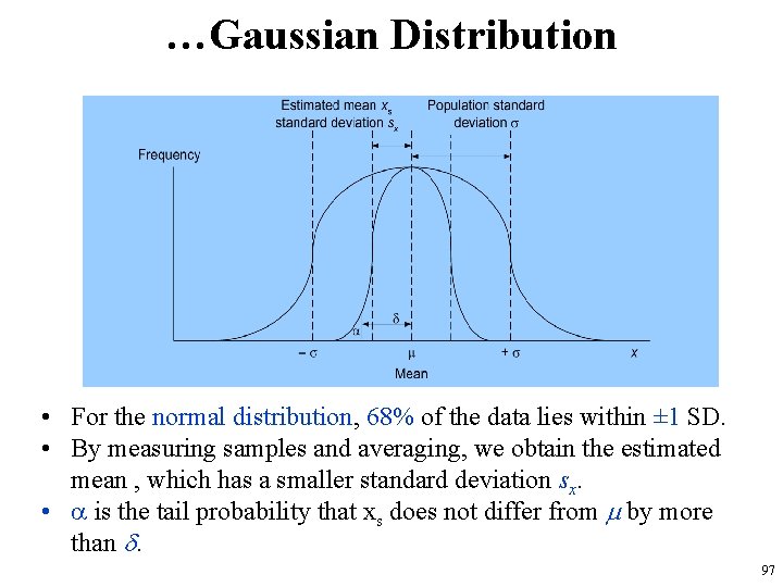 …Gaussian Distribution • For the normal distribution, 68% of the data lies within ±