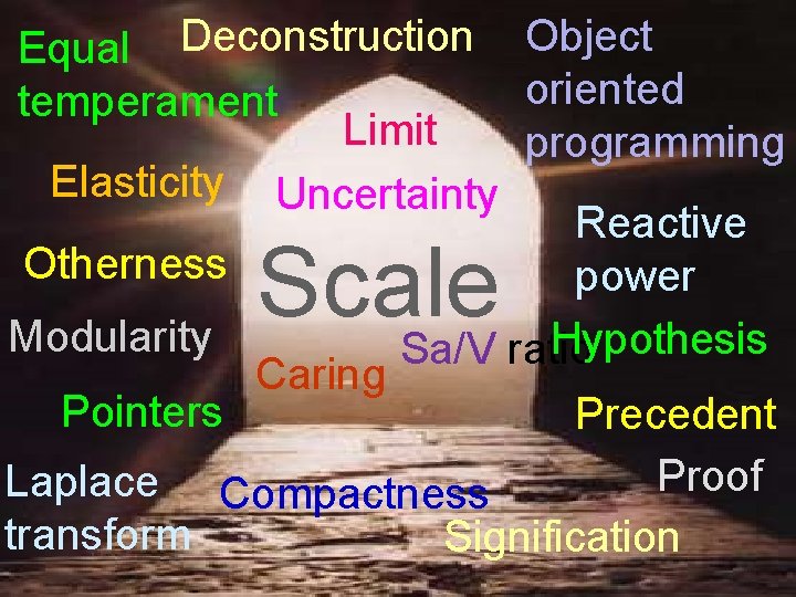 Equal Deconstruction Object oriented temperament Limit programming Elasticity Uncertainty Reactive Otherness power Modularity Hypothesis