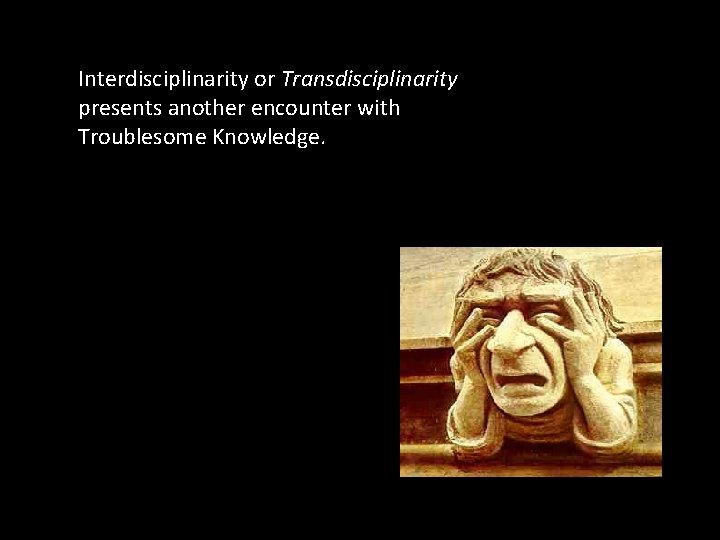 Interdisciplinarity or Transdisciplinarity presents another encounter with Troublesome Knowledge. 