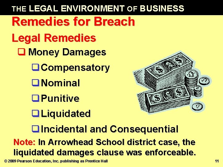 THE LEGAL ENVIRONMENT OF BUSINESS Remedies for Breach Legal Remedies q Money Damages q