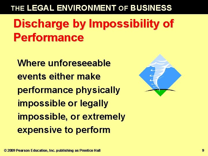 THE LEGAL ENVIRONMENT OF BUSINESS Discharge by Impossibility of Performance Where unforeseeable events either