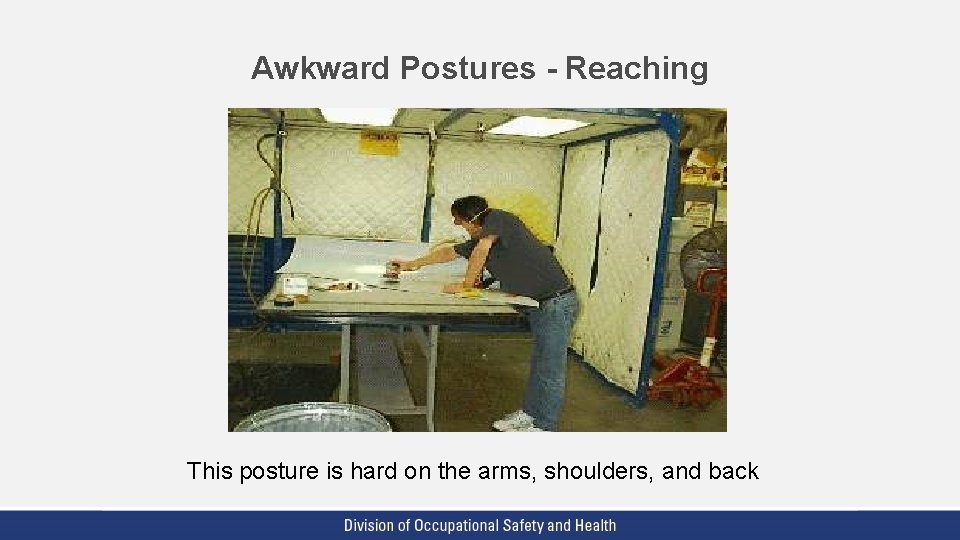 Awkward Postures - Reaching This posture is hard on the arms, shoulders, and back