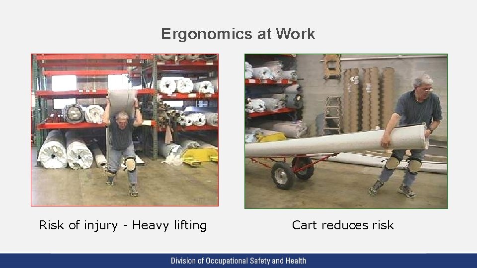 Ergonomics at Work Risk of injury - Heavy lifting Cart reduces risk 