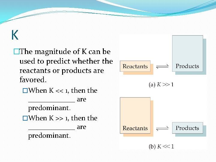 K �The magnitude of K can be used to predict whether the reactants or