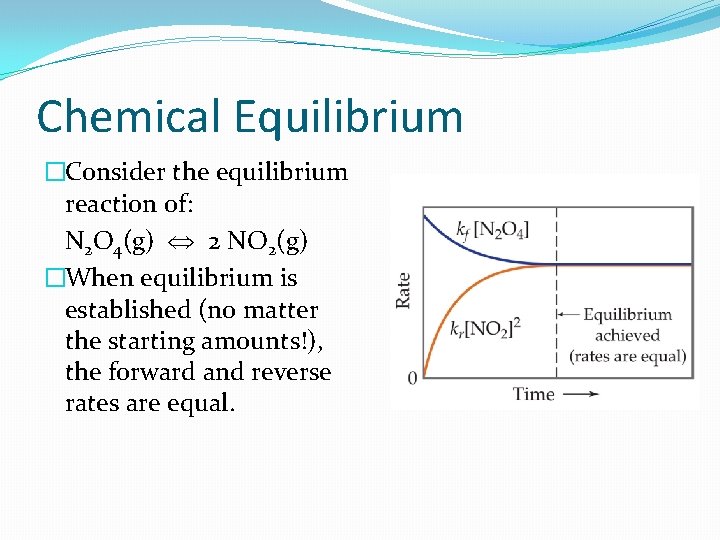 Chemical Equilibrium �Consider the equilibrium reaction of: N 2 O 4(g) 2 NO 2(g)