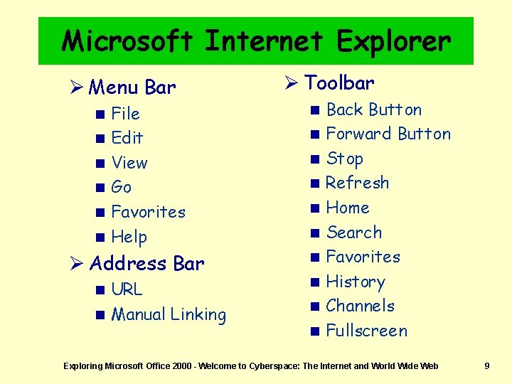 Microsoft Internet Explorer Ø Menu Bar n n n File Edit View Go Favorites