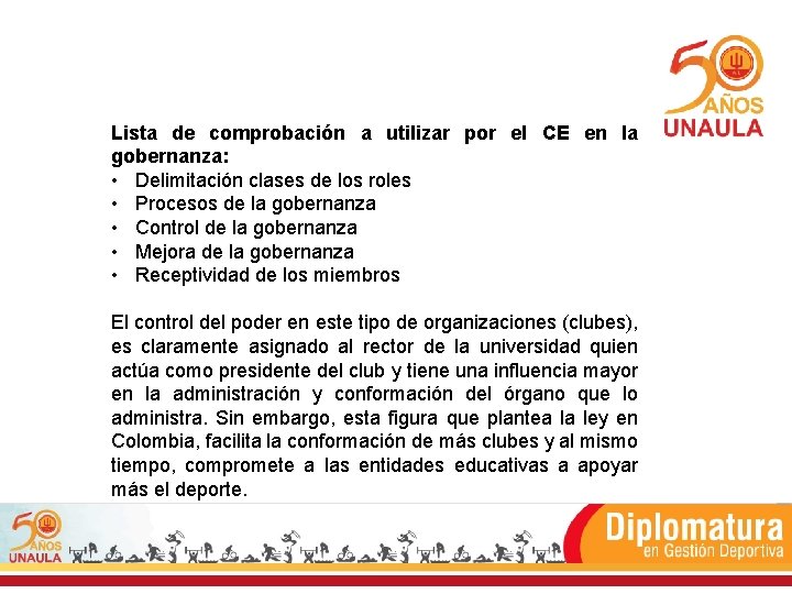 Lista de comprobación a utilizar por el CE en la gobernanza: • Delimitación clases