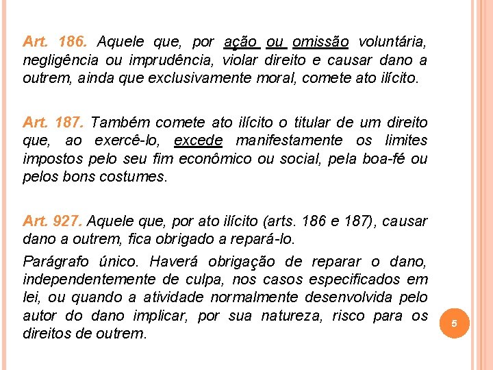 Art. 186. Aquele que, por ação ou omissão voluntária, negligência ou imprudência, violar direito