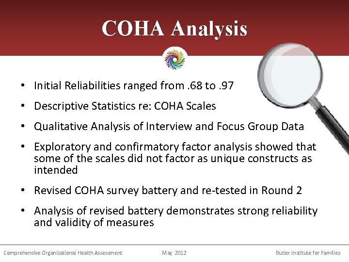COHA Analysis • Initial Reliabilities ranged from. 68 to. 97 • Descriptive Statistics re: