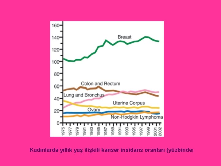 Kadınlarda yıllık yaş ilişkili kanser insidans oranları (yüzbinde) 