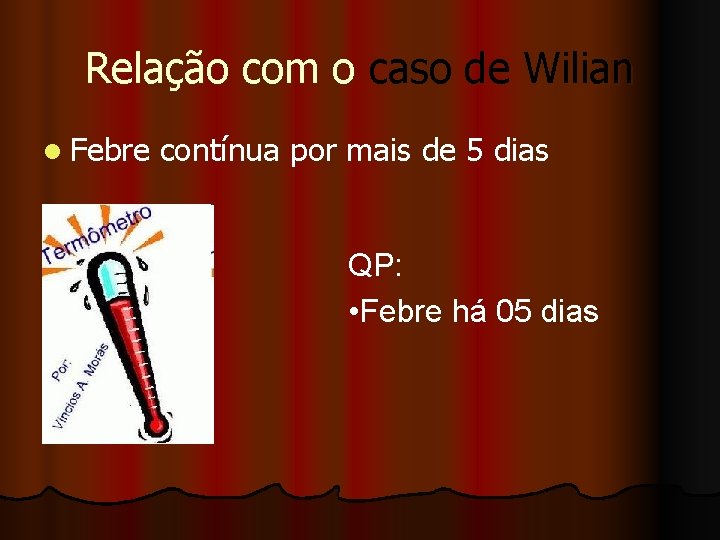 Relação com o caso de Wilian l Febre contínua por mais de 5 dias