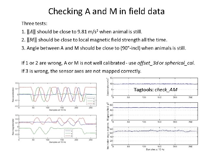 Checking A and M in field data Tagtools: check_AM 